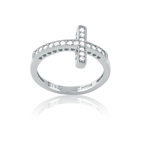 Sterling Silver CZ Sideways Cross Ring