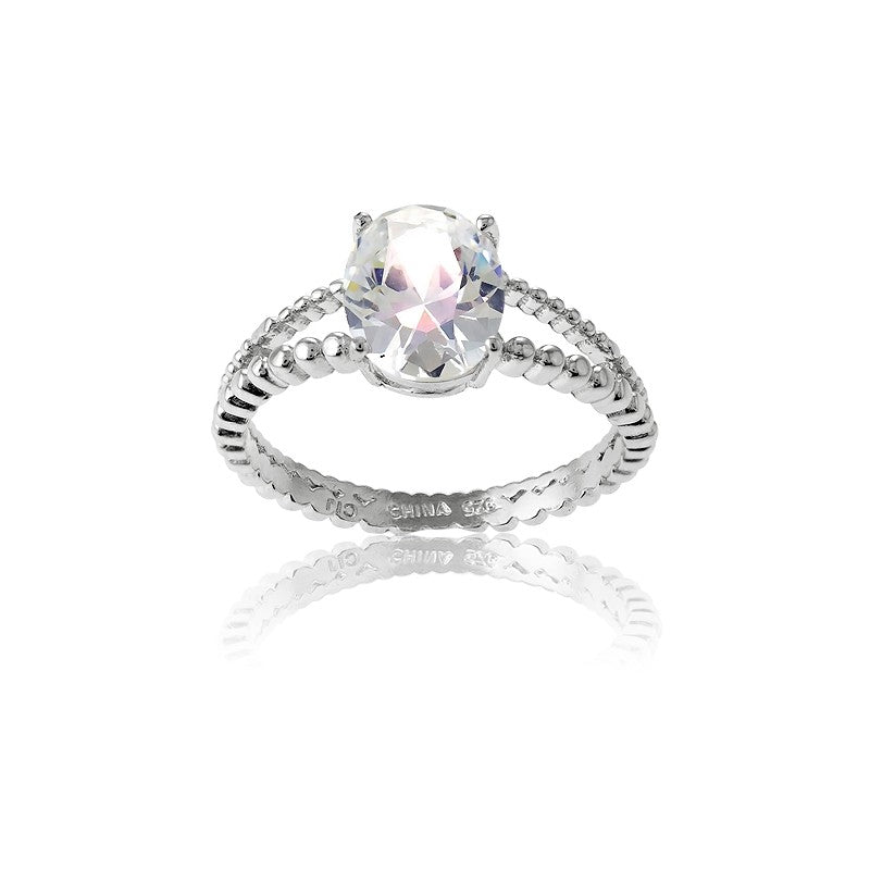 Sterling Silver Double Band Oval CZ Engagement Ring