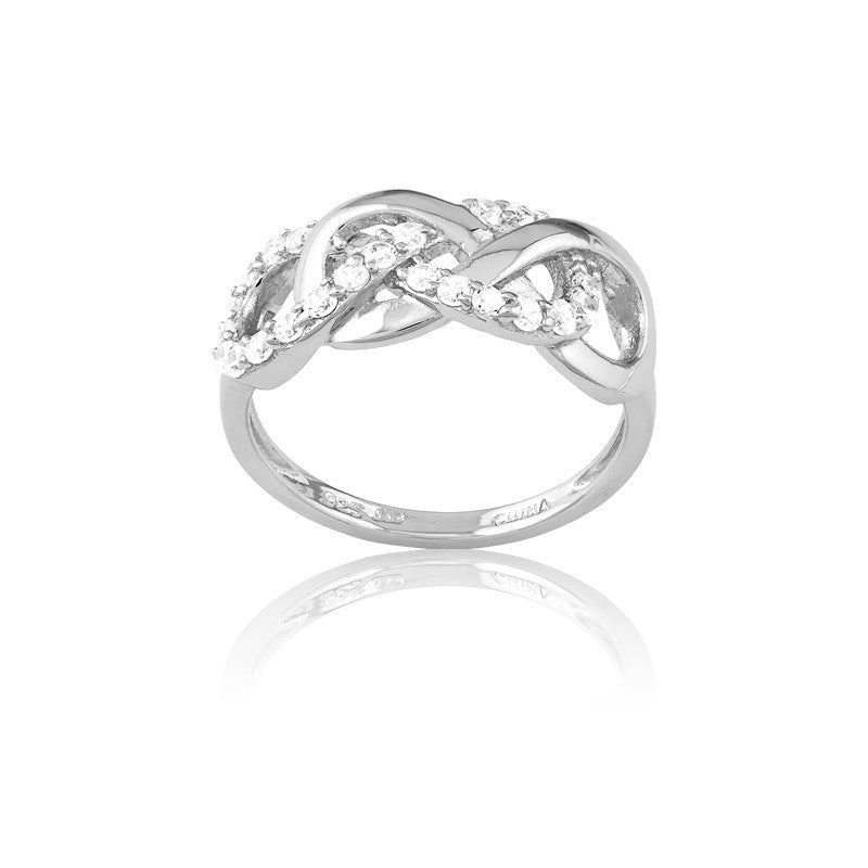 Sterling Silver Interlocking Shiny and CZ Infinity Ring