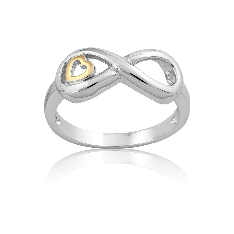 Sterling Silver Infinity Ring - Gold Plated Heart