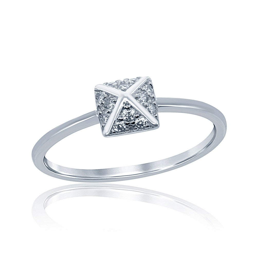 Sterling Silver Square CZ Pyramid Style Ring
