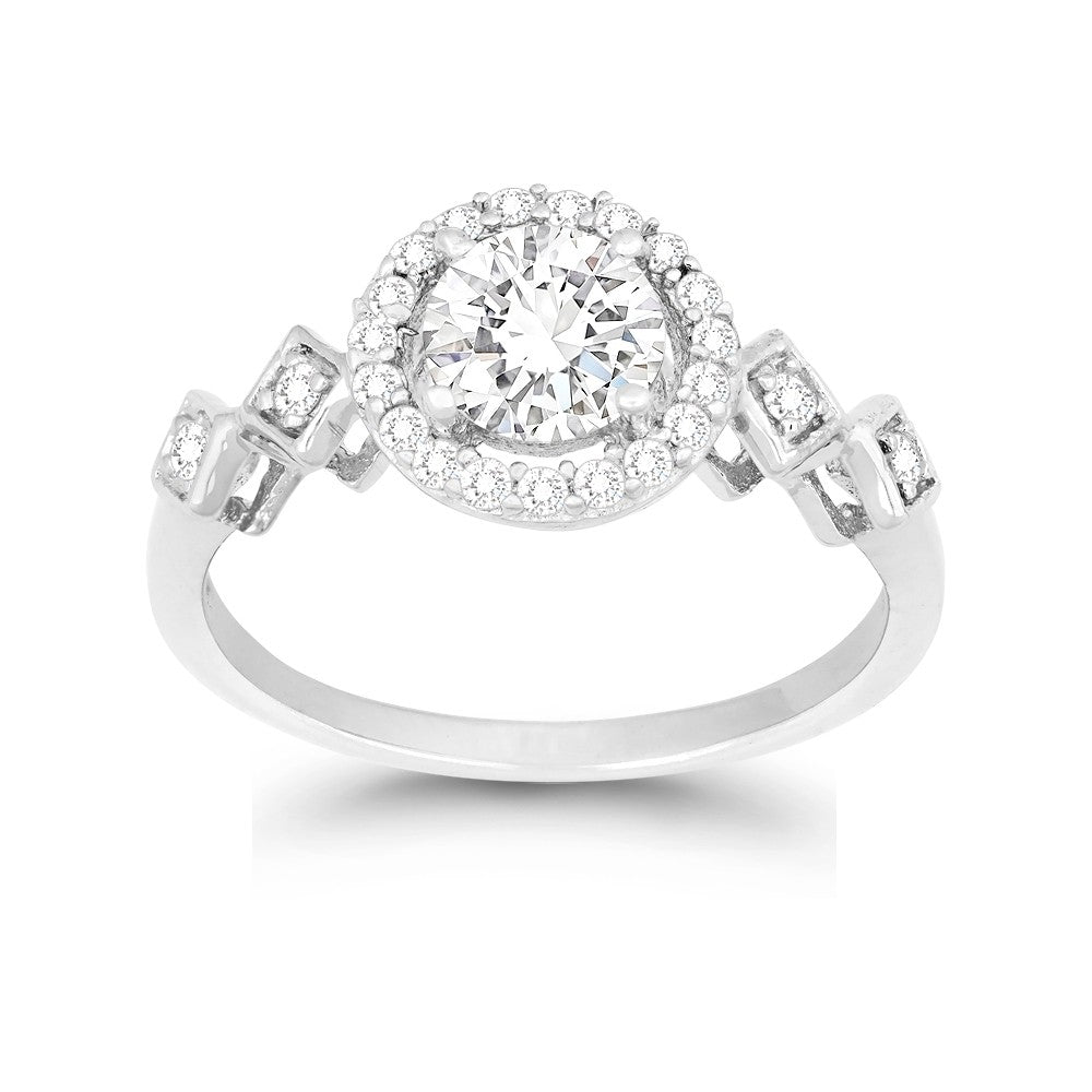 Sterling Silver Small Halo Style CZ Engagement Ring