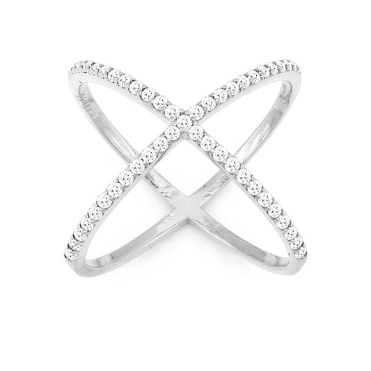 Sterling Silver CZ X Style Ring