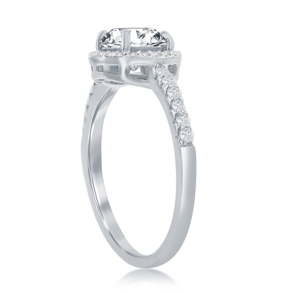 Sterling Silver CZ Halo with 7mm Round Center CZ Ring