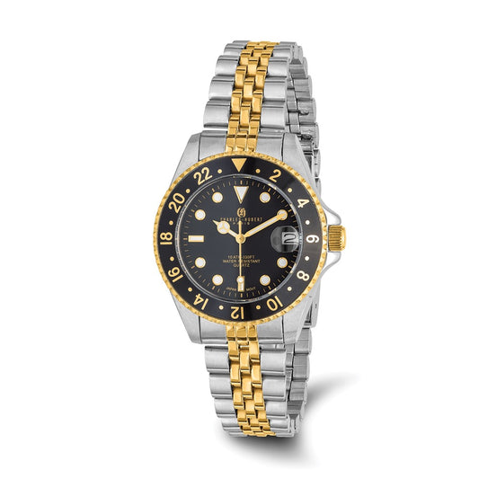 Ladies Charles Hubert Two-tone Stainless Steel Black Dial Watch