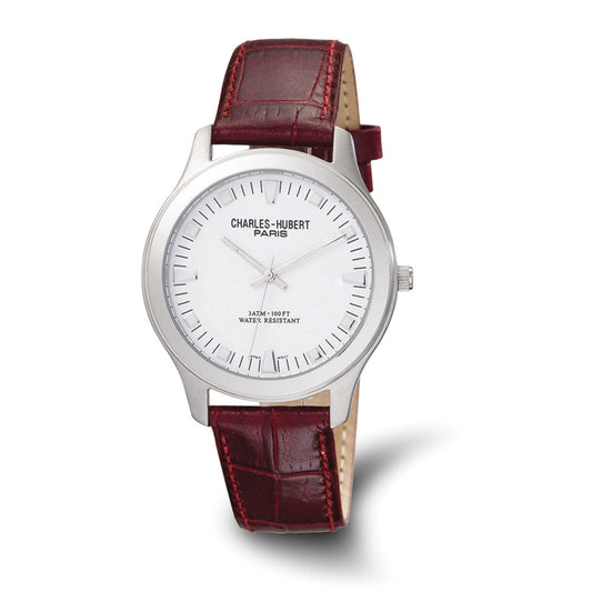 Mens Charles Hubert Leather Band White Dial Watch