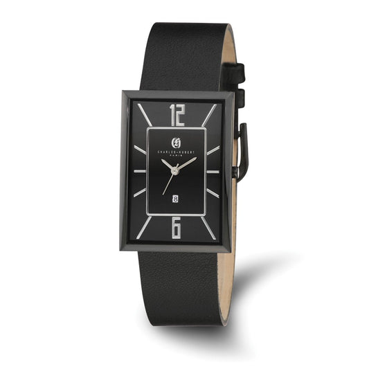 Charles Hubert Stainless Steel Black Dial Rectangle Quartz Watch