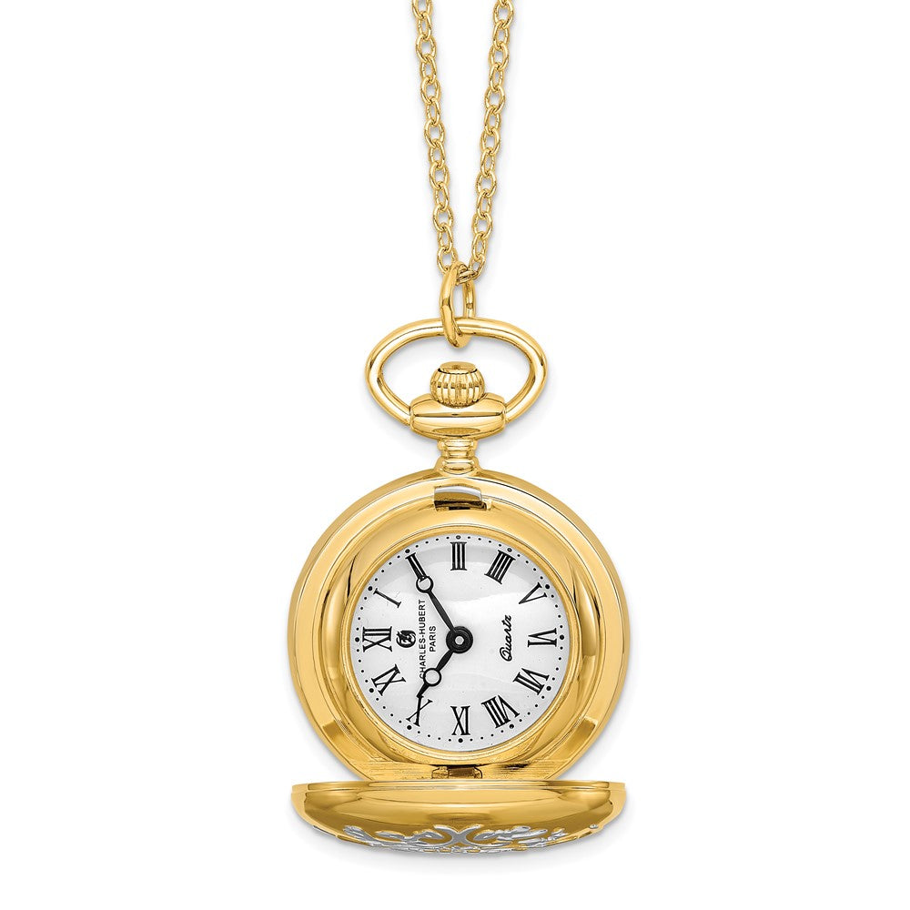 Charles Hubert Two-tone Floral Design Pendant Watch