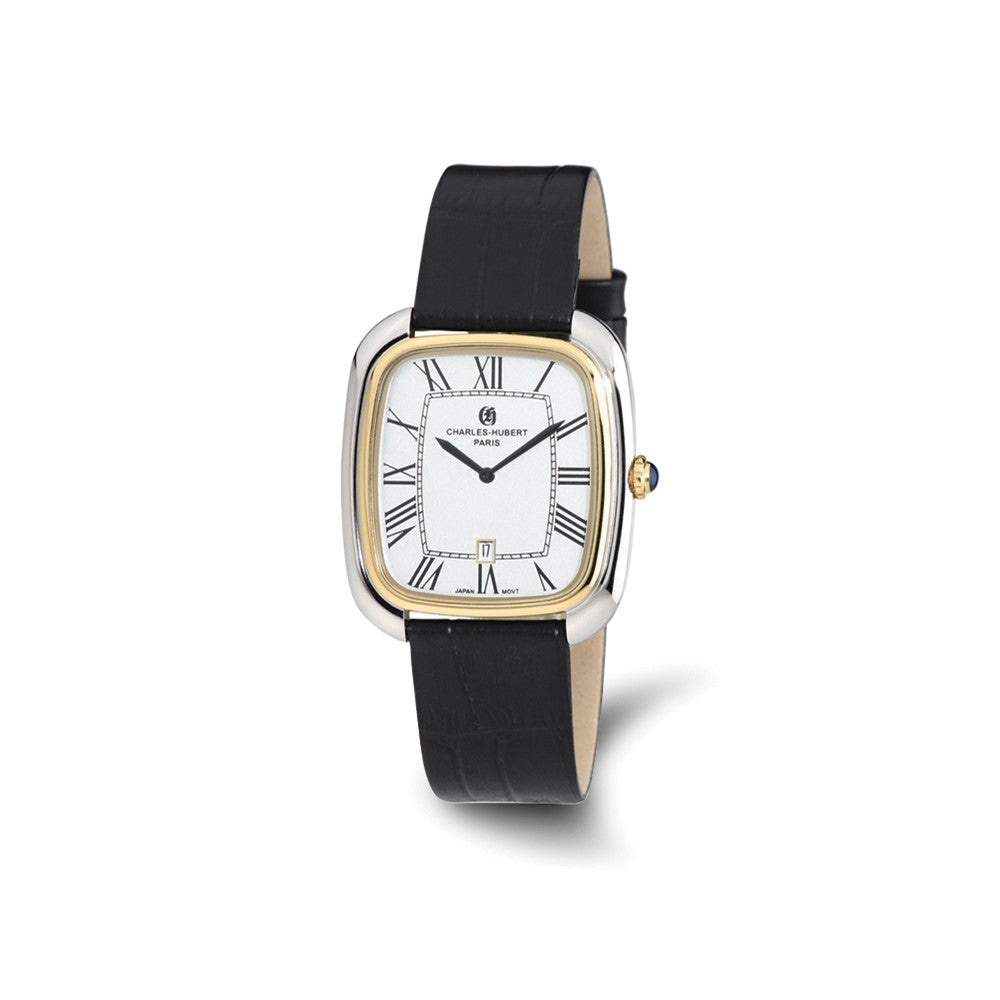 Ladies Charles Hubert IP Two-tone Square Black Leather Band Watch