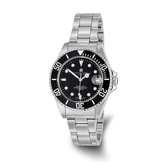 Ladies Charles Hubert Solid Stainless Steel Black Dial Watch