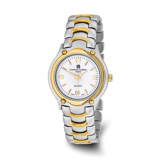 Mens Charles Hubert Two-tone Brass White Dial Watch